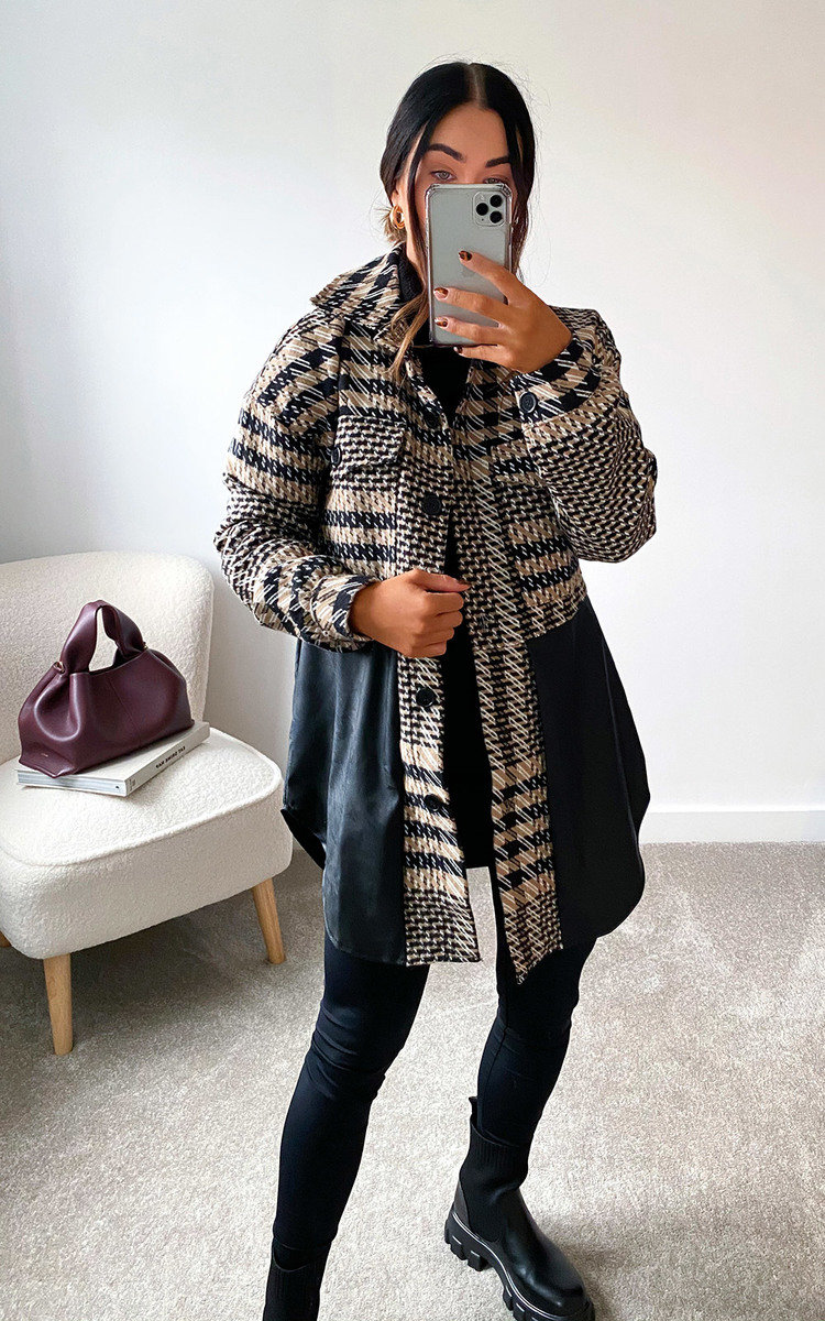 Bekki Panelled Dogstooth Shirt Jacket Thumbnail Bekki Panelled Dogstooth Shirt Jacket Thumbnail