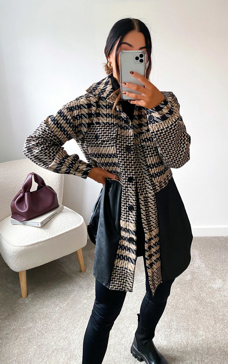 Bekki Panelled Dogstooth Shirt Jacket Thumbnail Bekki Panelled Dogstooth Shirt Jacket Thumbnail