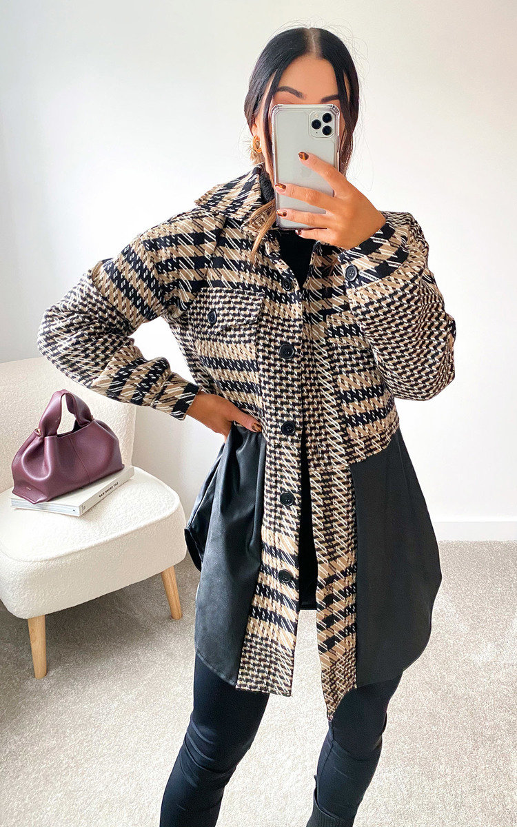 Bekki Panelled Dogstooth Shirt Jacket Bekki Panelled Dogstooth Shirt Jacket