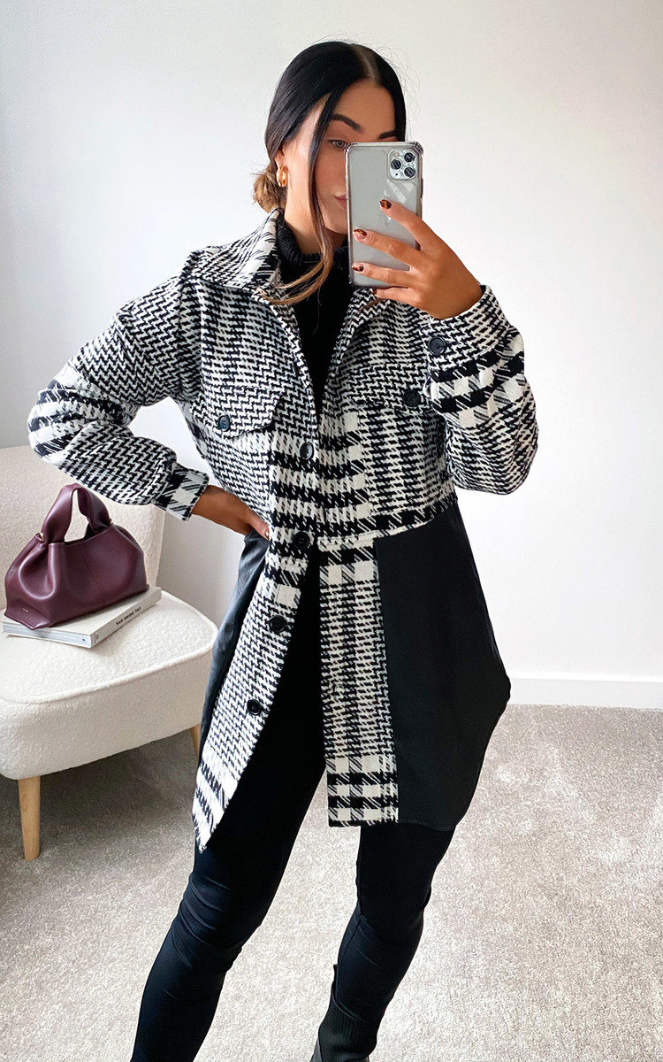 Bekki Panelled Dogstooth Shirt Jacket Bekki Panelled Dogstooth Shirt Jacket