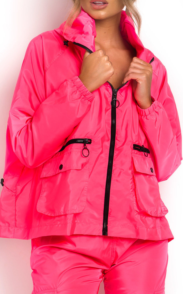 Bella Neon Sports Bomber Jacket in Neon pink ikrush