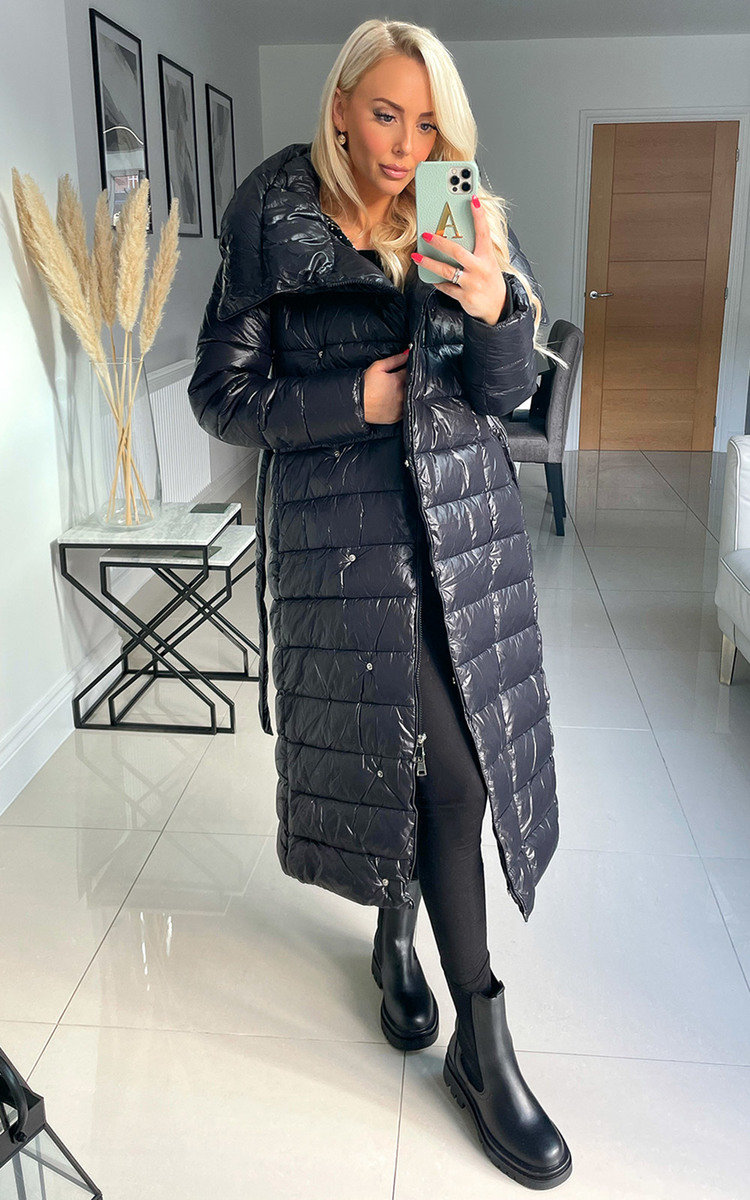 Bianca Longline Puffer Coat with Oversized Neck Detail Thumbnail