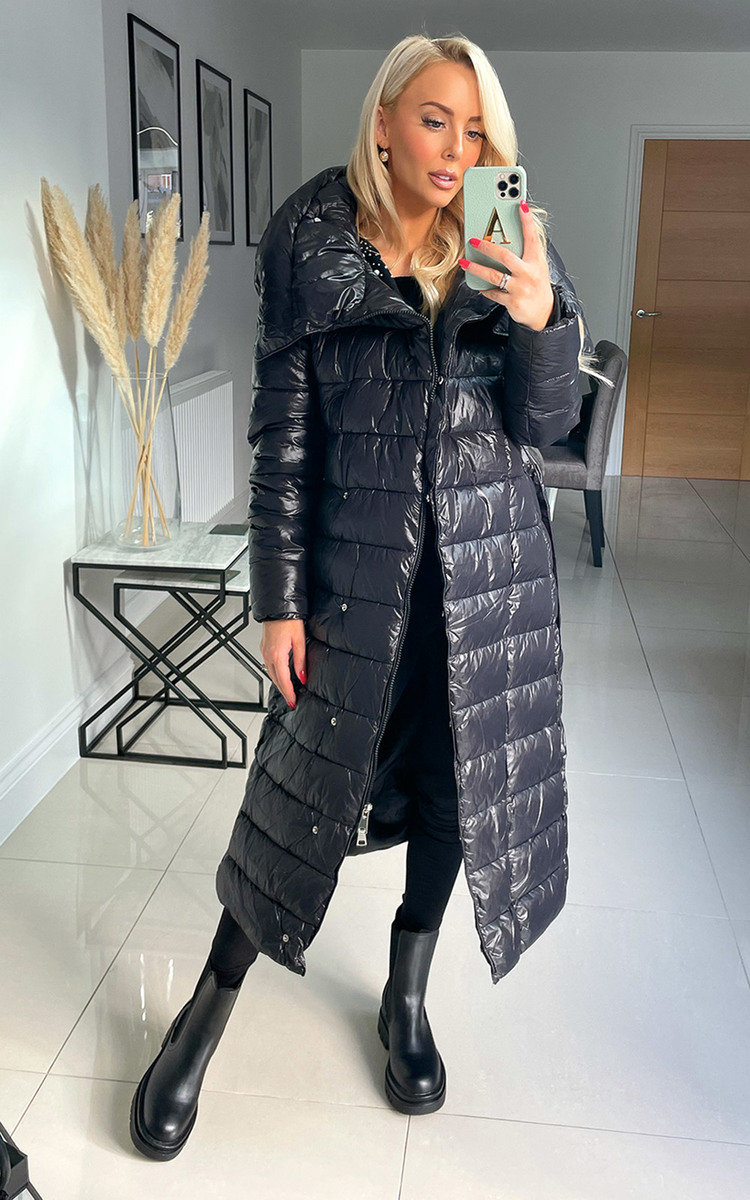 Bianca Longline Puffer Coat with Oversized Neck Detail