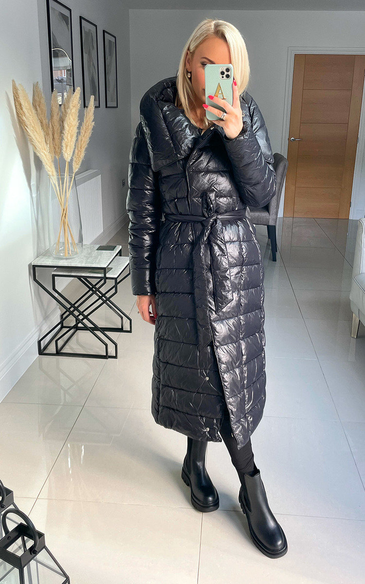 Bianca Longline Puffer Coat with Oversized Neck Detail Thumbnail