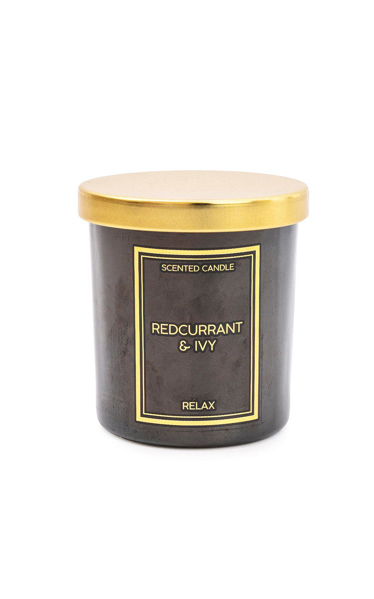 Black & Gold Jar Candle With Metal Lid in Redcurrent & Ivy Scent