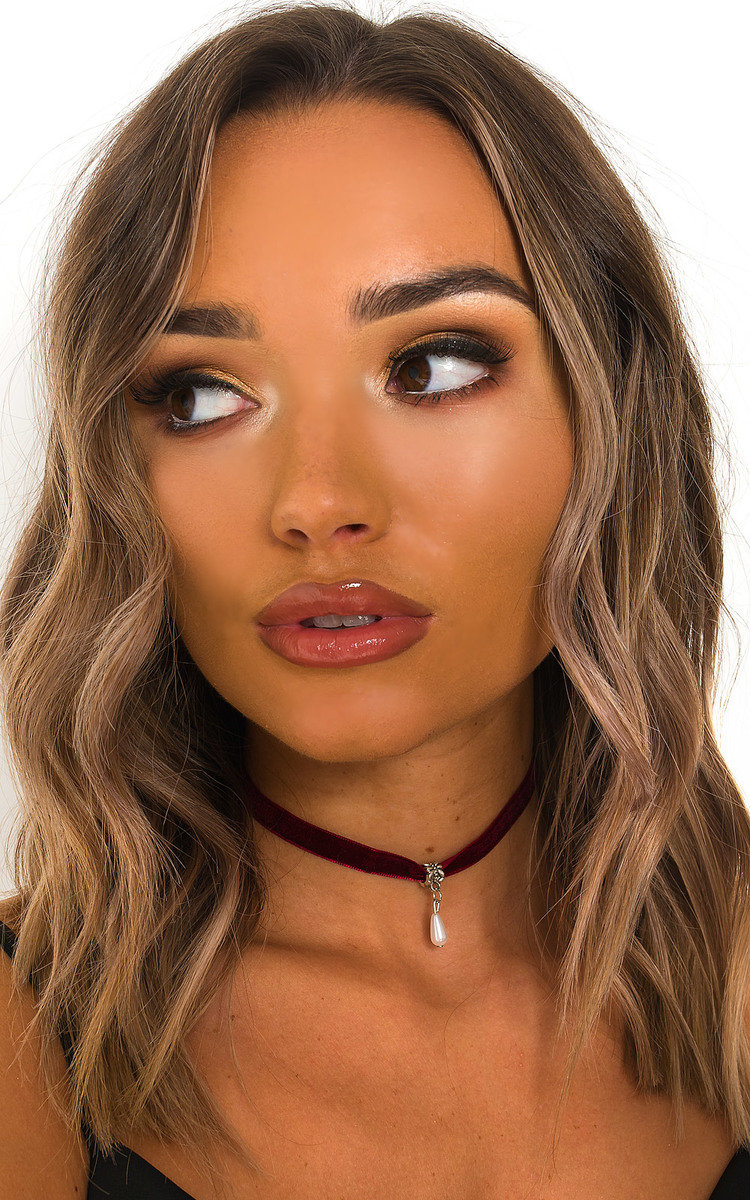 Blush Choker Suede Pearl drop Charm Necklace Blush Choker Suede Pearl drop Charm Necklace