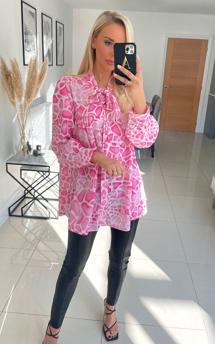 Boo Longline Printed Blouse with Bow Detail Thumbnail Boo Longline Printed Blouse with Bow Detail Thumbnail