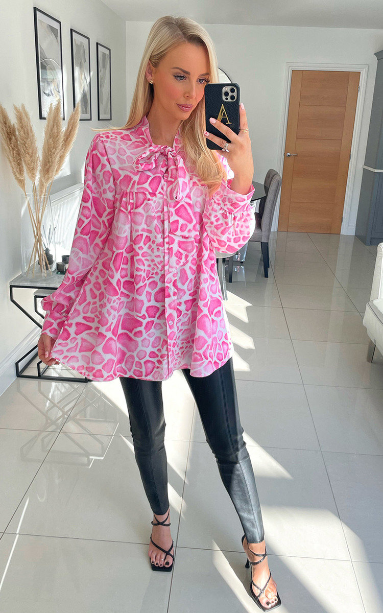 Boo Longline Printed Blouse with Bow Detail Thumbnail Boo Longline Printed Blouse with Bow Detail Thumbnail