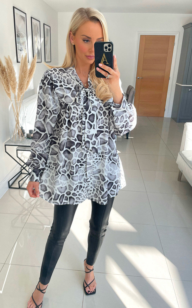Boo Longline Printed Blouse with Bow Detail Thumbnail Boo Longline Printed Blouse with Bow Detail Thumbnail