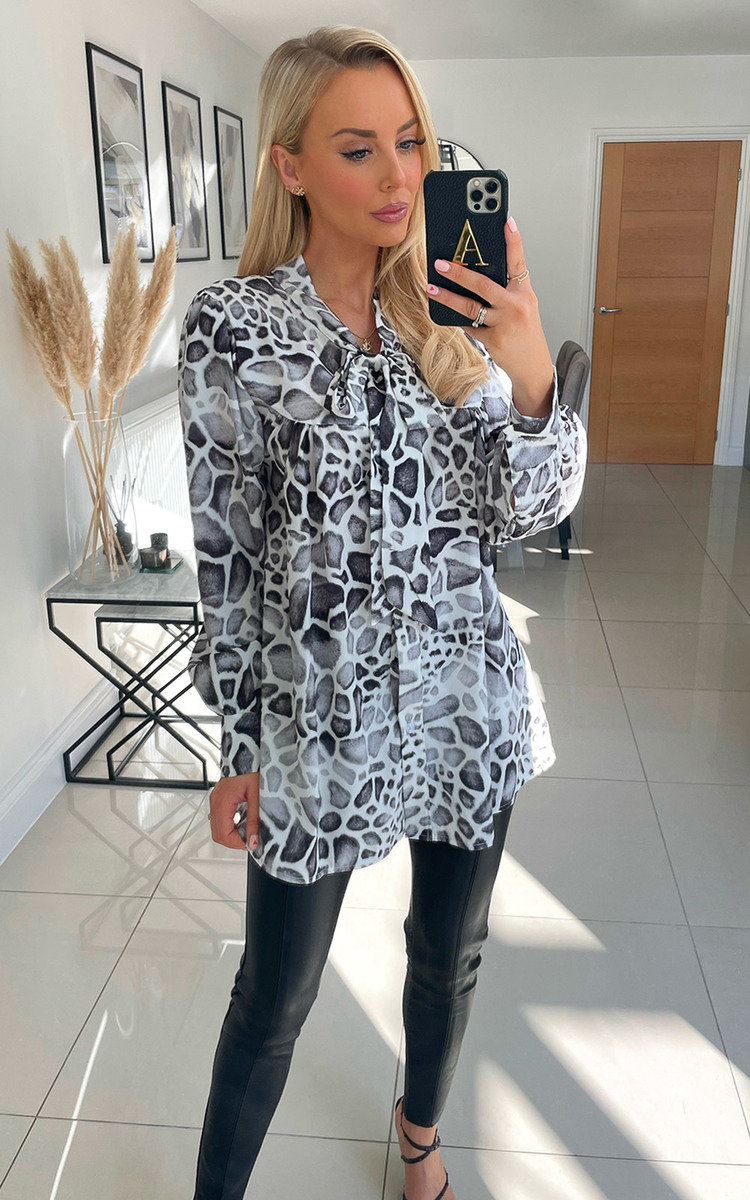 Boo Longline Printed Blouse with Bow Detail Thumbnail Boo Longline Printed Blouse with Bow Detail Thumbnail