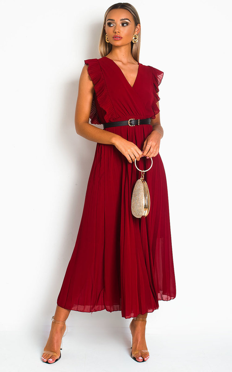 pleated dress red