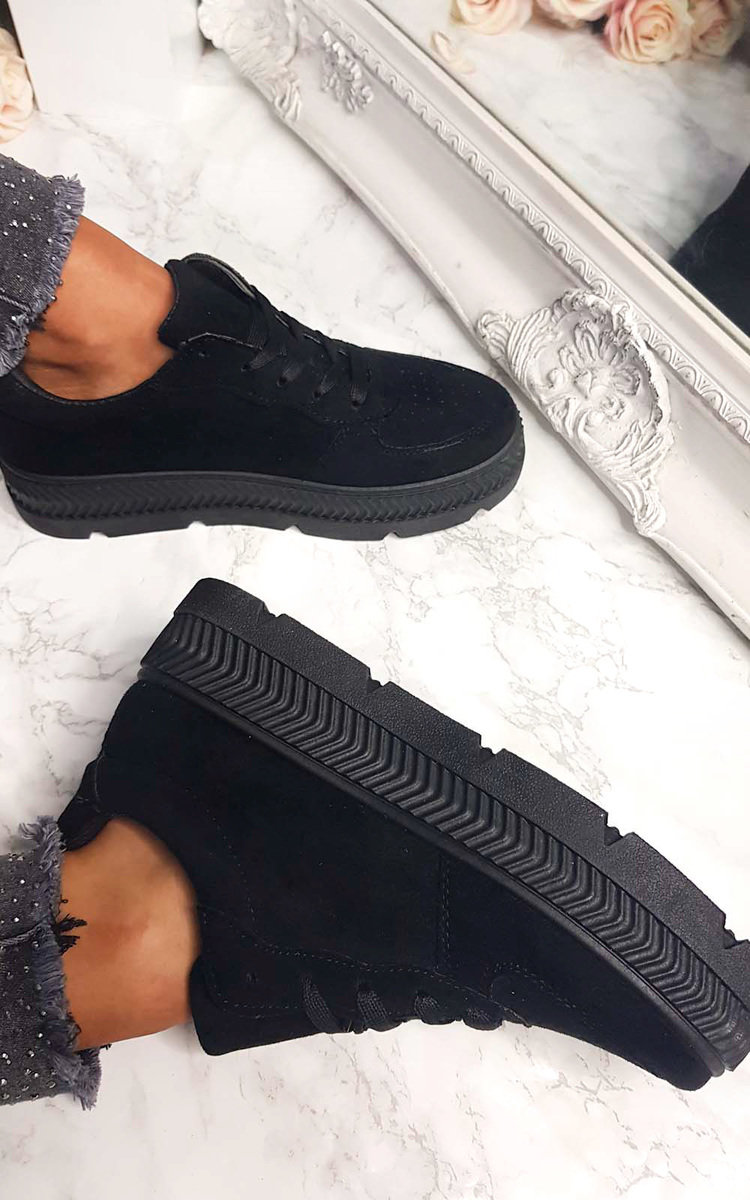 black suede platform trainers