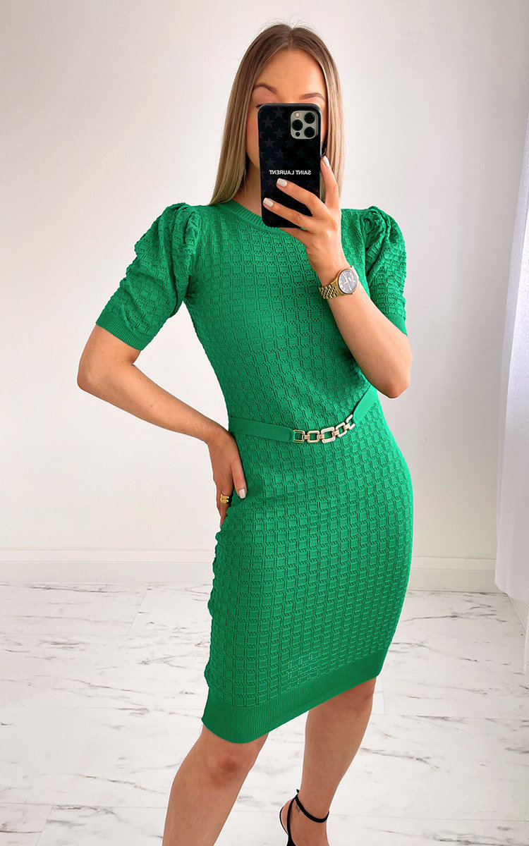 Callie Puff Sleeve Midi Dress with Belt Detail