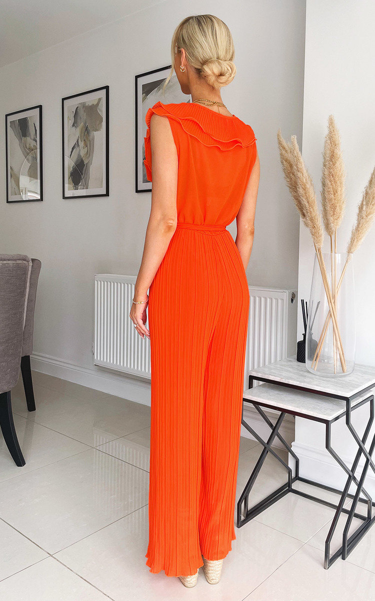 Cameron Pleated Wide Leg Jumpsuit with Ruffle Detail Thumbnail