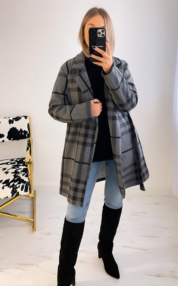 Cara Check Coat with Belt Detail Thumbnail Cara Check Coat with Belt Detail Thumbnail