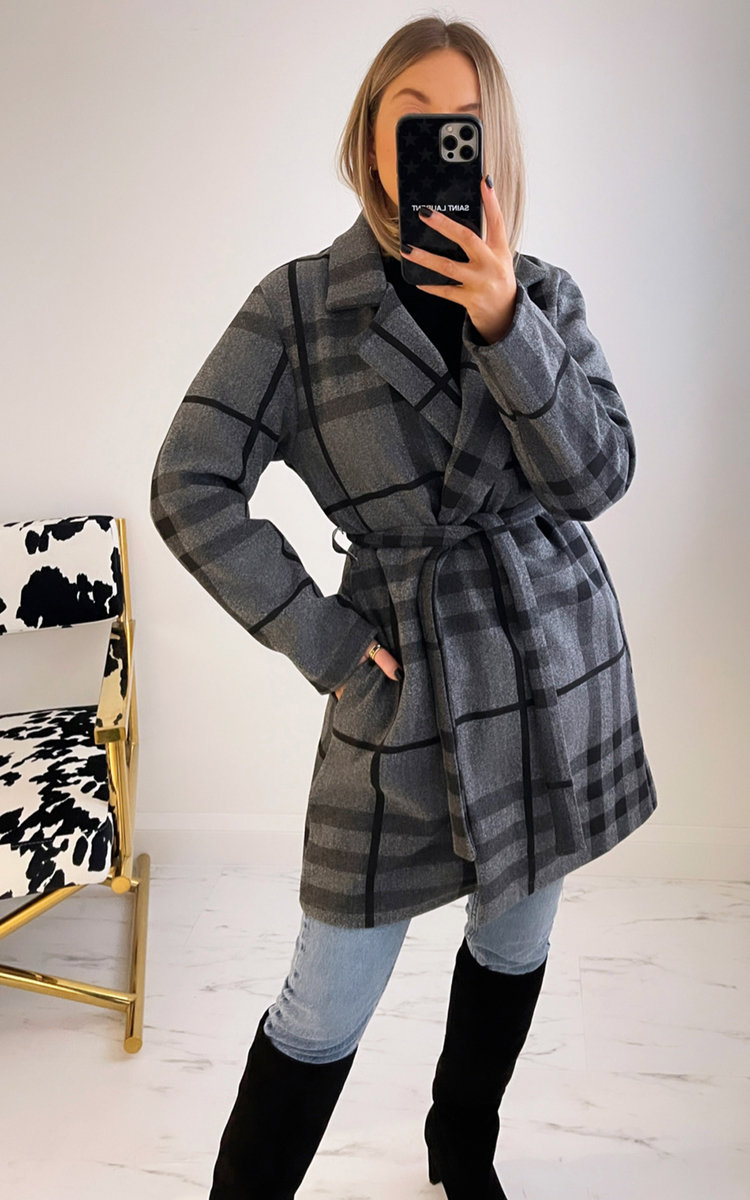 Cara Check Coat with Belt Detail