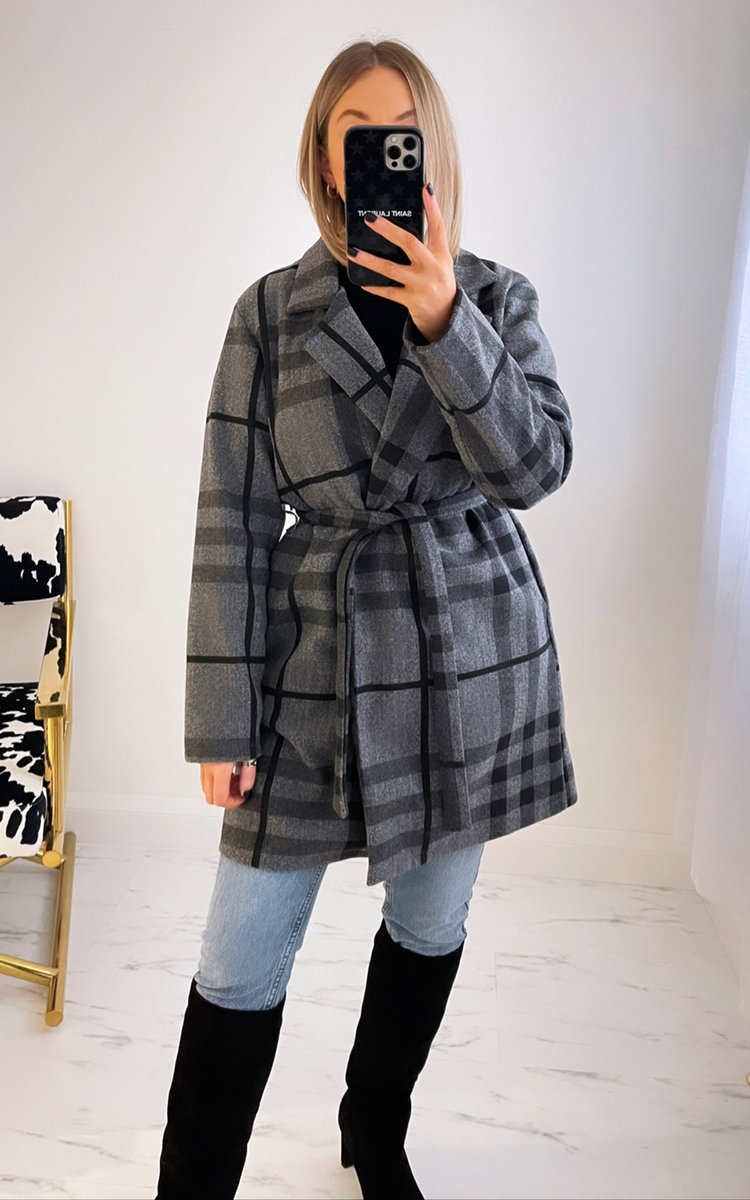 Cara Check Coat with Belt Detail Thumbnail