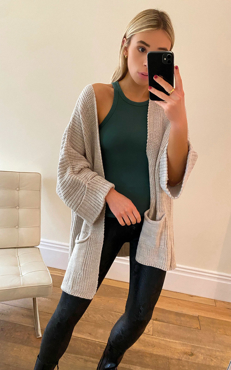 Cara Longline Knitted Cardigan with Pocket Detail Thumbnail Cara Longline Knitted Cardigan with Pocket Detail Thumbnail