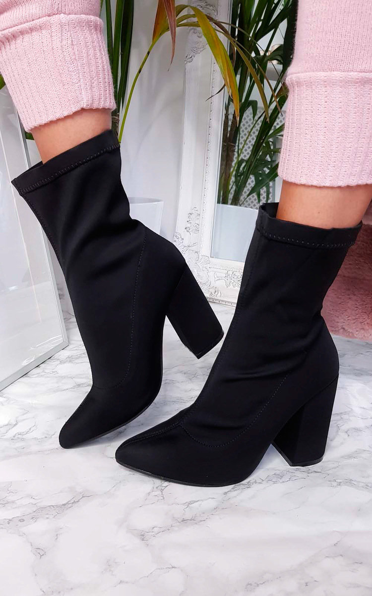 Cara Lycra Block Heeled Ankle Boots Thumbnail