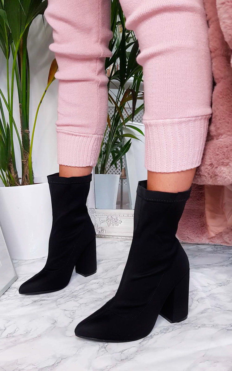 Cara Lycra Block Heeled Ankle Boots Thumbnail