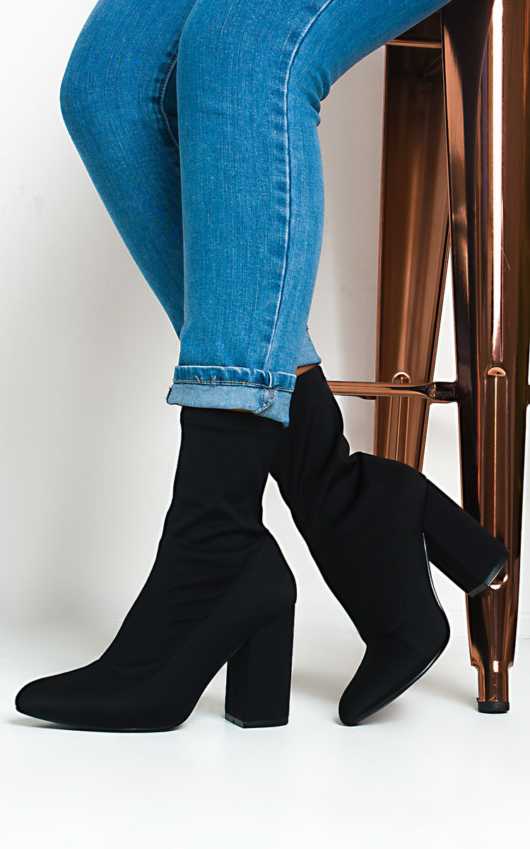 Cara Lycra Block Heeled Ankle Boots Thumbnail