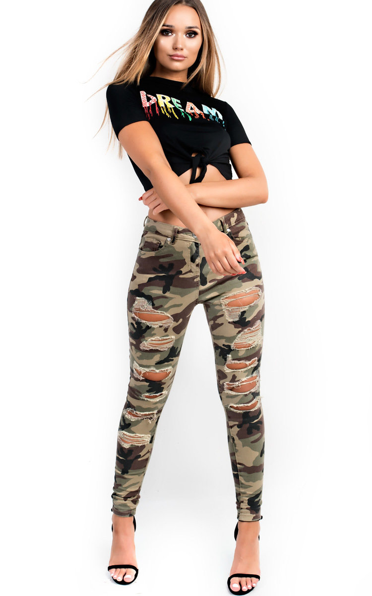 Carmel Skinny Camouflage High-Rise Ripped Jeans Thumbnail