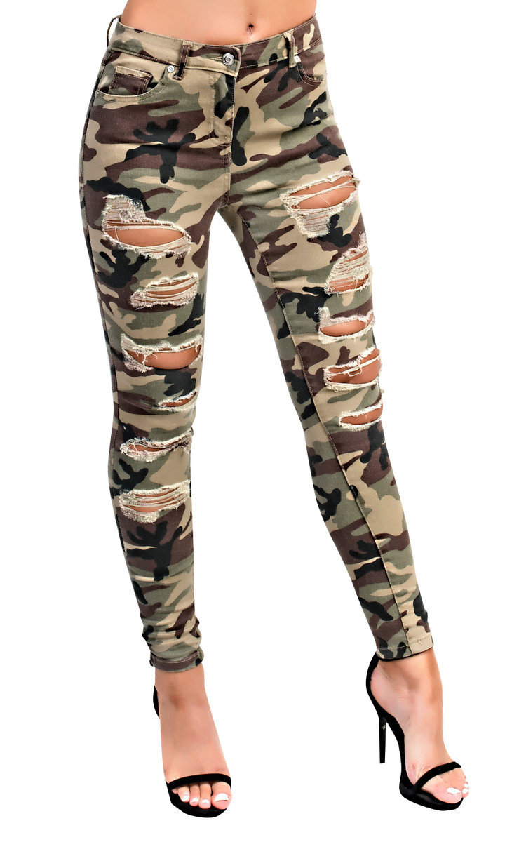 Carmel Skinny Camouflage High-Rise Ripped Jeans Thumbnail