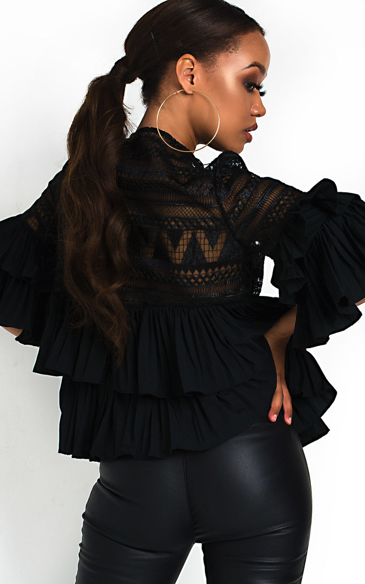 Carrie Embroidered Frill Layered Top  Thumbnail