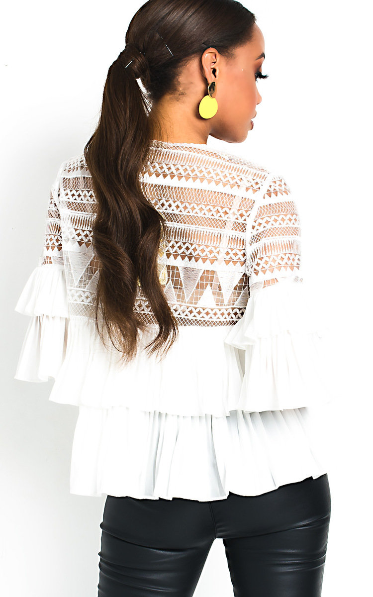 Carrie Embroidered Frill Layered Top  Thumbnail