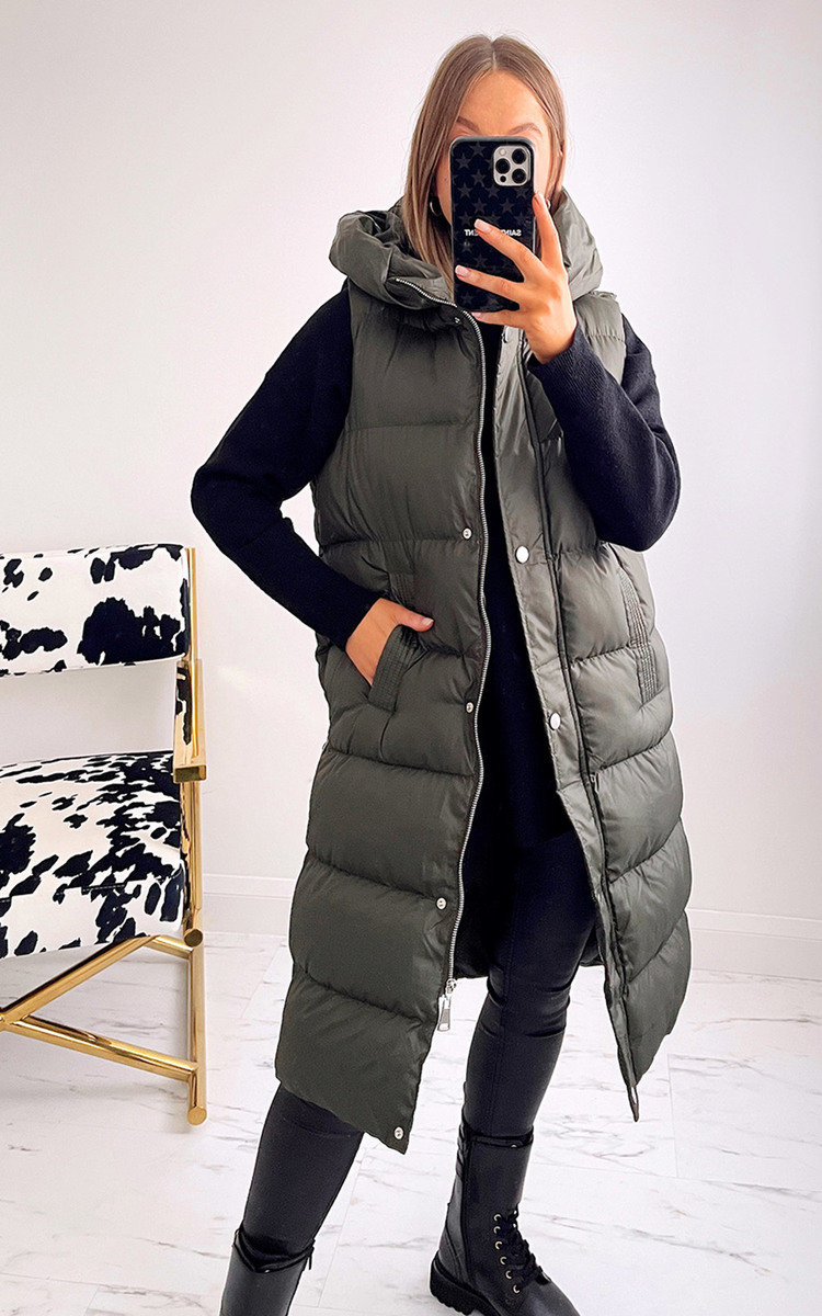 Womens Padded Longline Hooded Gilet Bodywarmer Pink