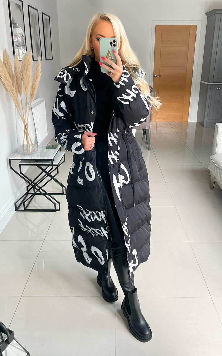 Casey Longline Puffer Coat with Drawstring Waist Detail Thumbnail Casey Longline Puffer Coat with Drawstring Waist Detail Thumbnail