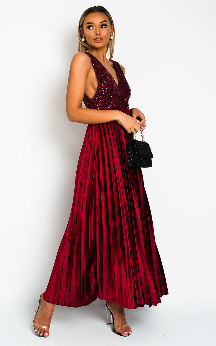 Cassandra Pleated Velvet Sequin Maxi Dress Thumbnail