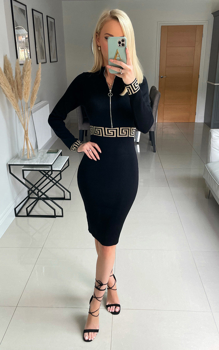 Cassie Bodycon Dress with Zip and Print Detail Thumbnail Cassie Bodycon Dress with Zip and Print Detail Thumbnail