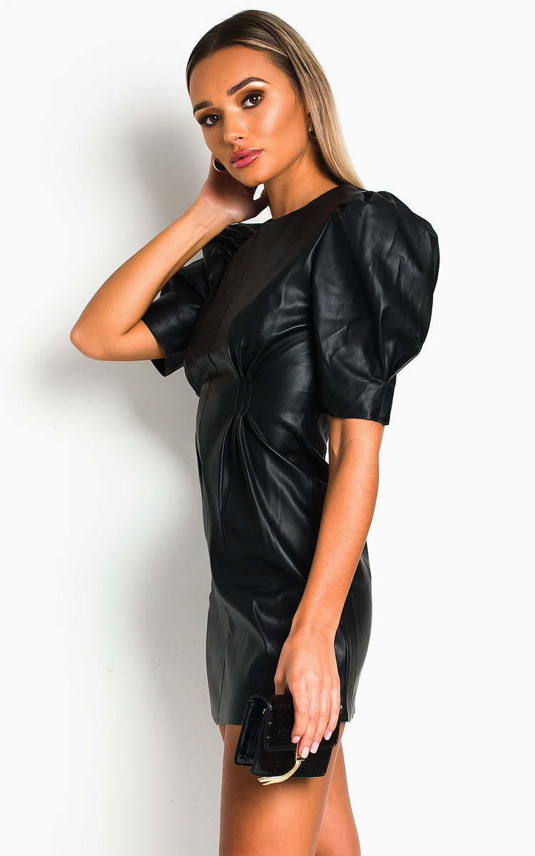 Celeste Faux Leather Puffed Sleeve Mini Dress Thumbnail Celeste Faux Leather Puffed Sleeve Mini Dress Thumbnail