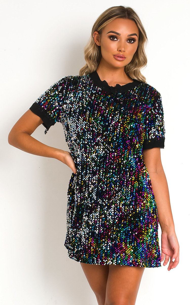 Charli Sequin T-Shirt Mini Dress in Multi c | ikrush