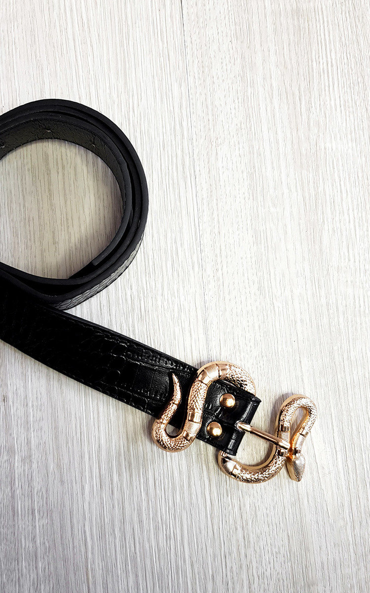 Charlotte Faux Leather Belt with Snake Buckle Detail Thumbnail Charlotte Faux Leather Belt with Snake Buckle Detail Thumbnail