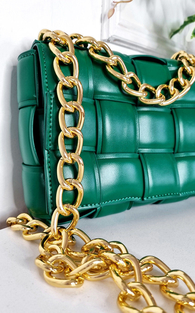 Charlotte Faux Leather Woven Bag with Chain Strap Thumbnail Charlotte Faux Leather Woven Bag with Chain Strap Thumbnail