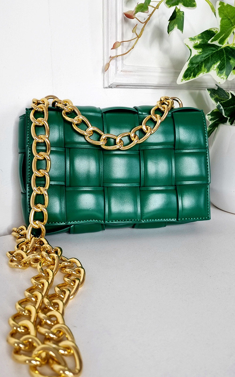 Charlotte Faux Leather Woven Bag with Chain Strap Charlotte Faux Leather Woven Bag with Chain Strap