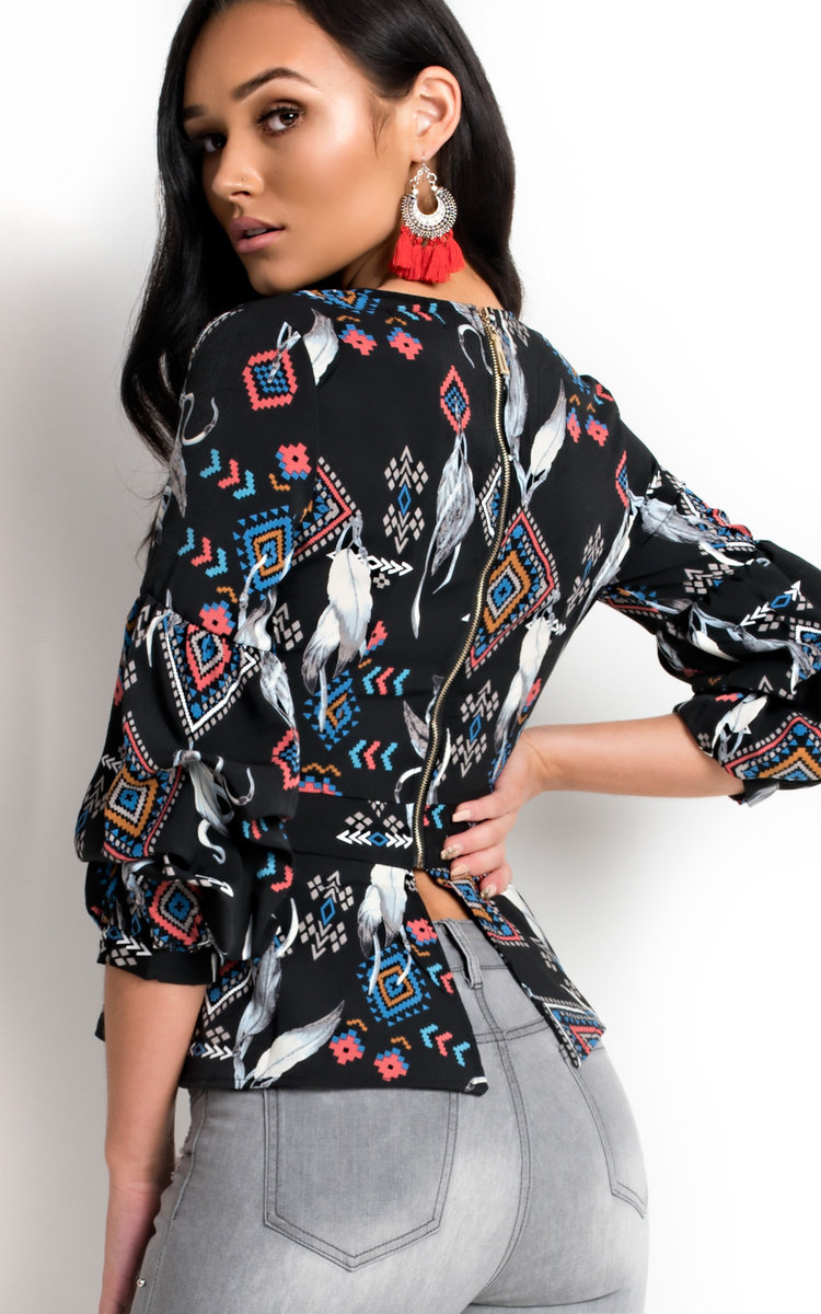 Chrissy Aztec Peplum Pleated Top Thumbnail Chrissy Aztec Peplum Pleated Top Thumbnail
