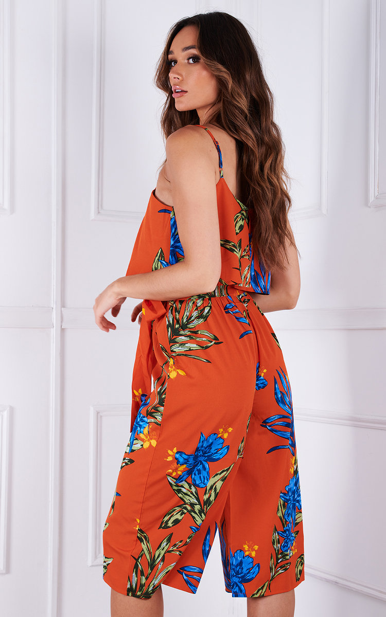 Cici Belted Floral Printed Culotte Jumpsuit Thumbnail