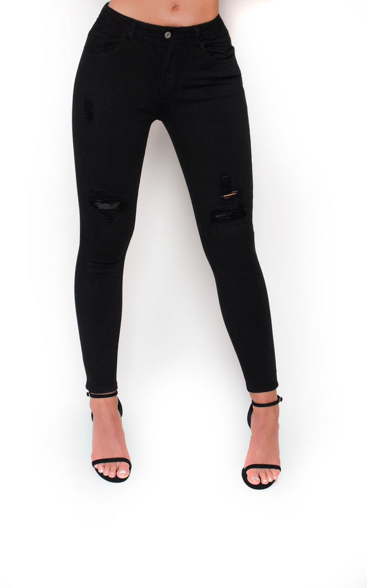 Cici Black Distressed Mid Rise Jeans Thumbnail Cici Black Distressed Mid Rise Jeans Thumbnail