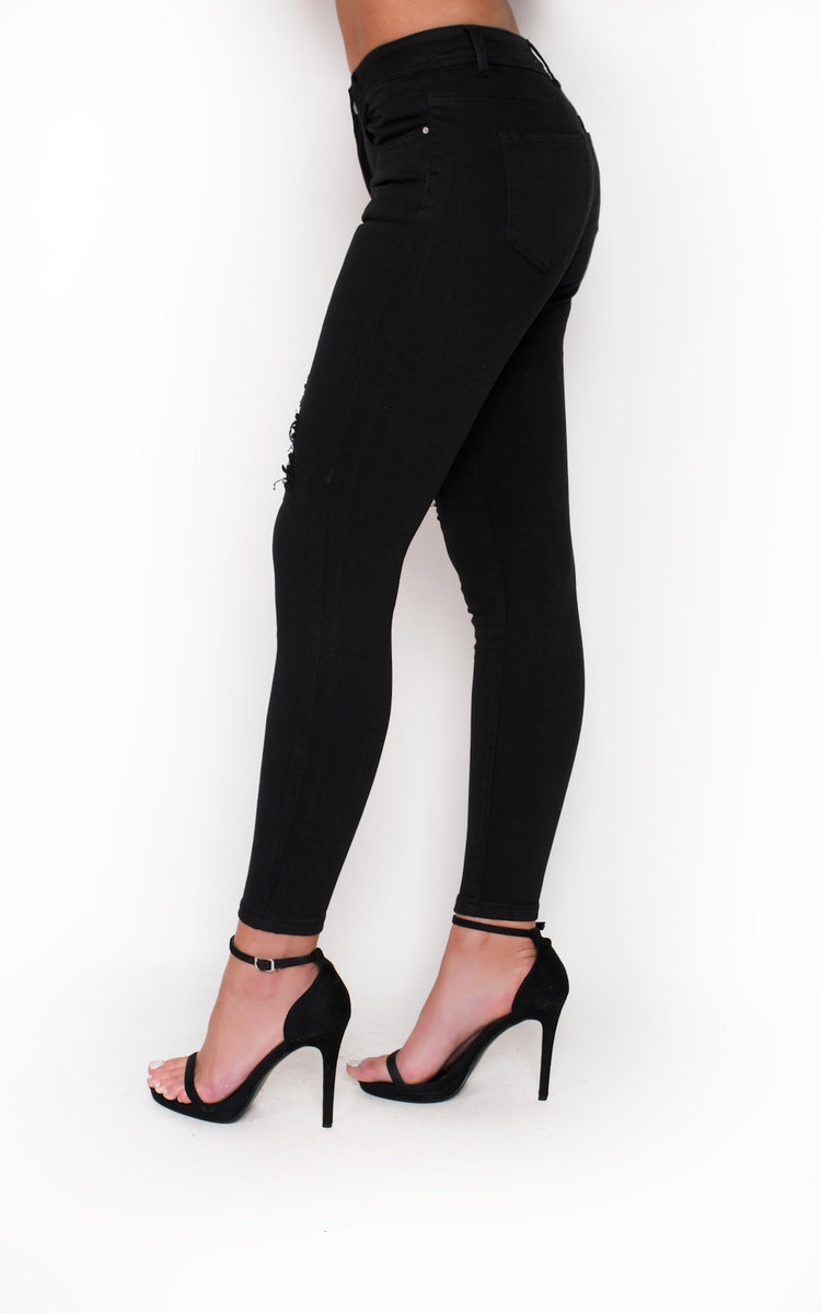 Cici Black Distressed Mid Rise Jeans Thumbnail Cici Black Distressed Mid Rise Jeans Thumbnail