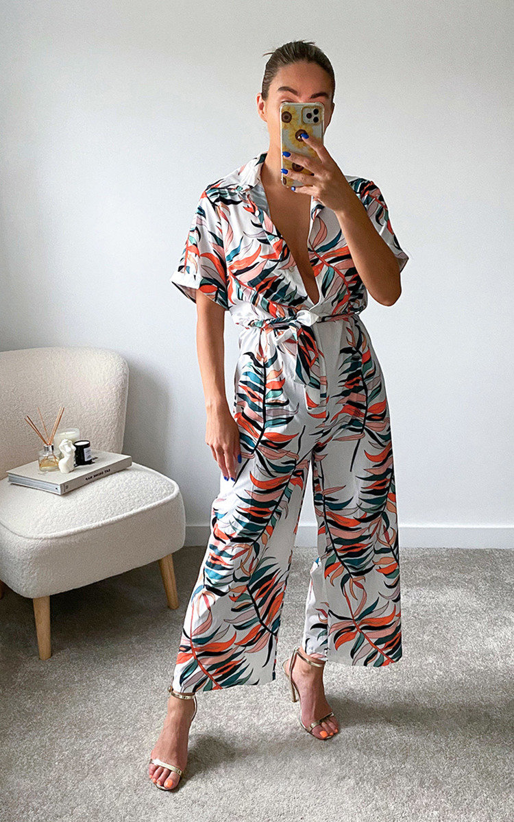 Cinzia Tie Waist Printed Culotte Jumpsuit  Thumbnail