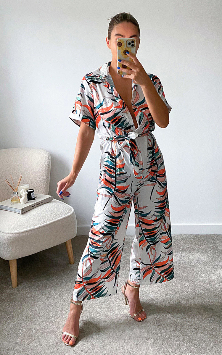 Cinzia Tie Waist Printed Culotte Jumpsuit  Thumbnail