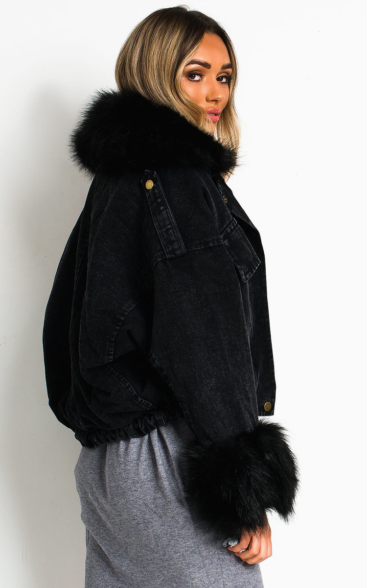 faux fur black denim jacket