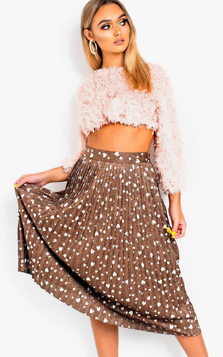 Cora Shimmer Pleated Hearts Midi Skirt