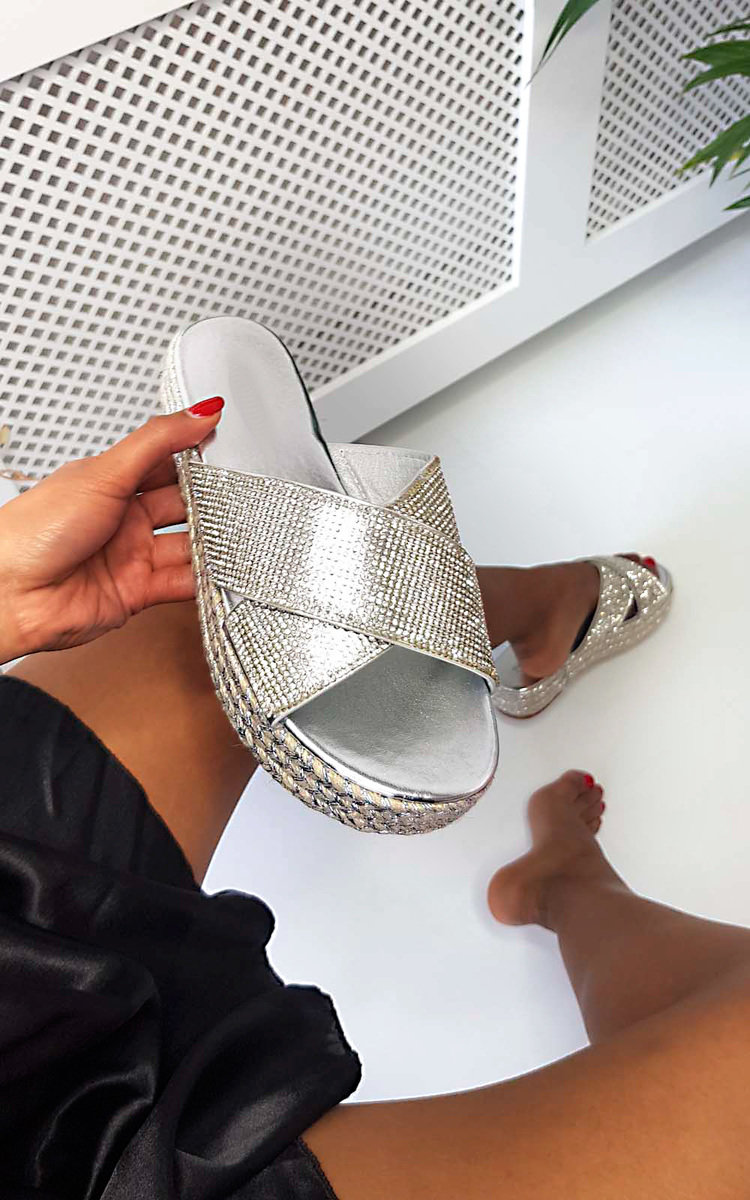 Corrie Diamante Crossover Flatform Sandals Thumbnail Corrie Diamante Crossover Flatform Sandals Thumbnail