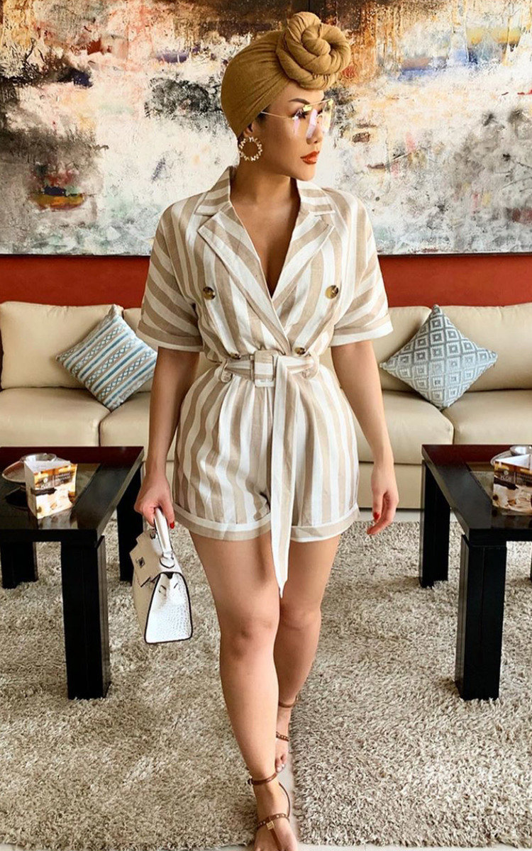 Corrie Oversized Tie Waist Striped Playsuit Corrie Oversized Tie Waist Striped Playsuit