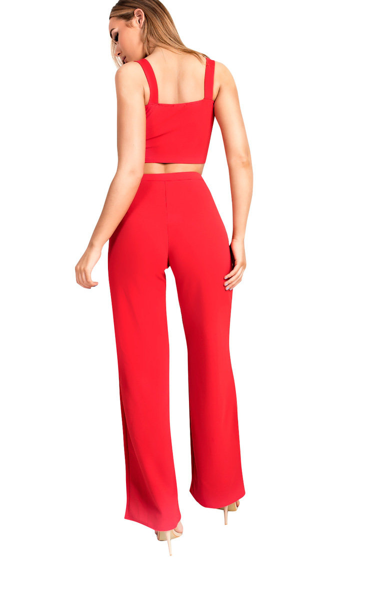 Daisy Stretch Wide Leg Co-ord in Red | ikrush