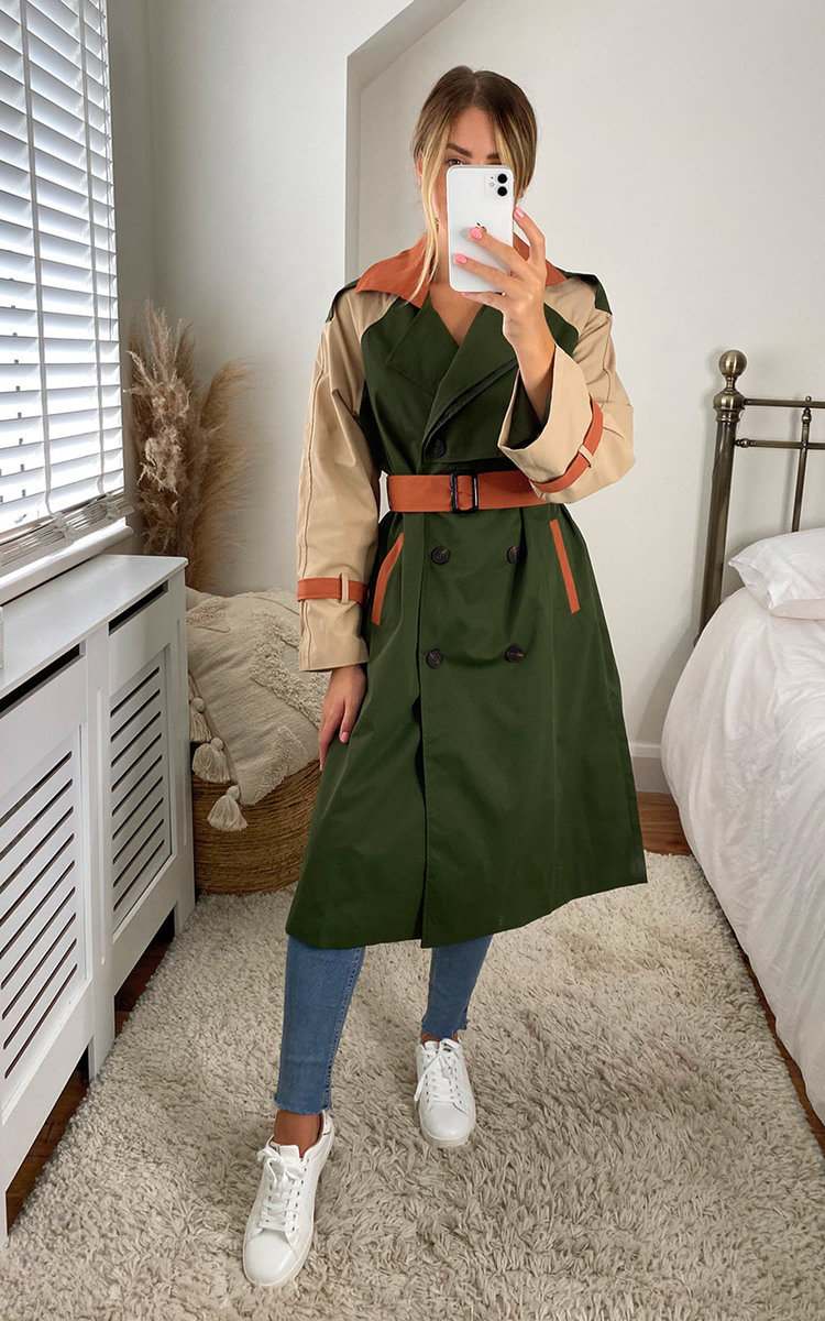 Dakota Colour Block Trench Coat Thumbnail